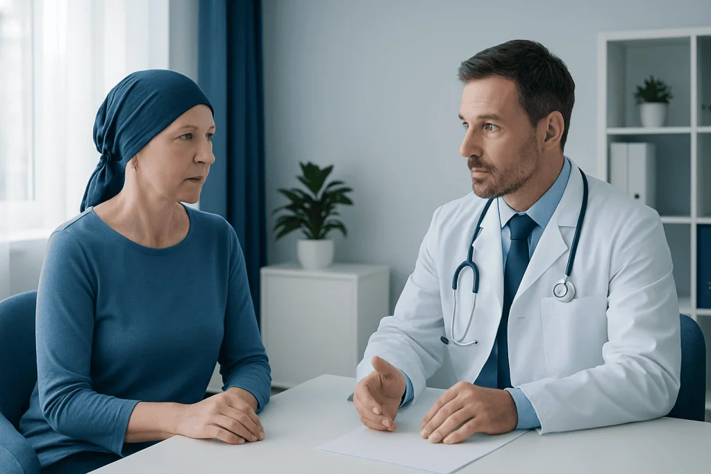 Doctor consulting with a female patient in a medical office.