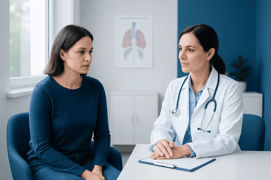 Doctor consulting with patient in a medical office setting.