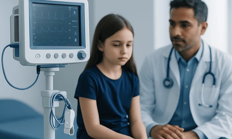 Child undergoing heart monitoring in a hospital setting.