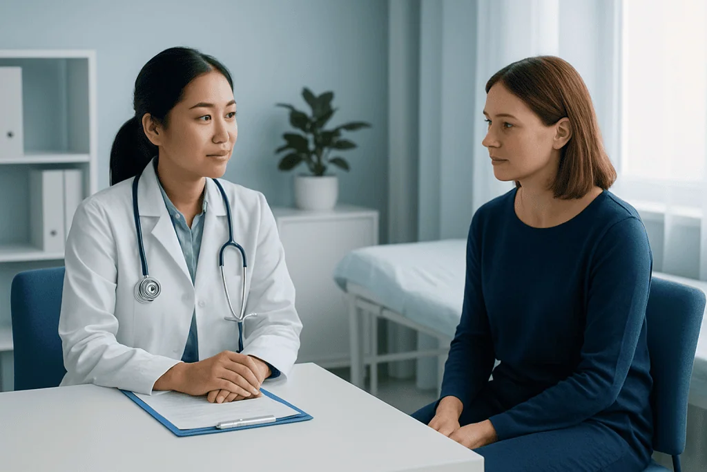Doctor consulting with patient in a medical office setting.