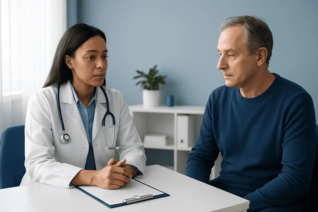 Doctor consulting with a patient in a medical office setting.