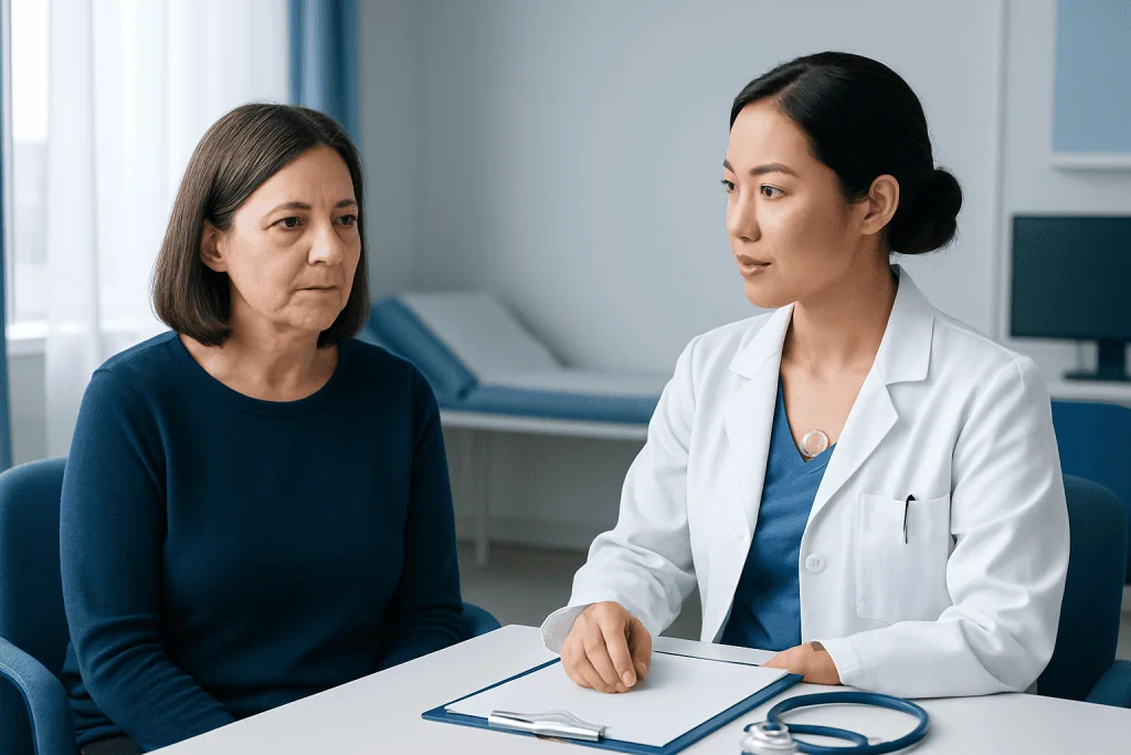 Doctor consulting with a patient in a medical office setting.