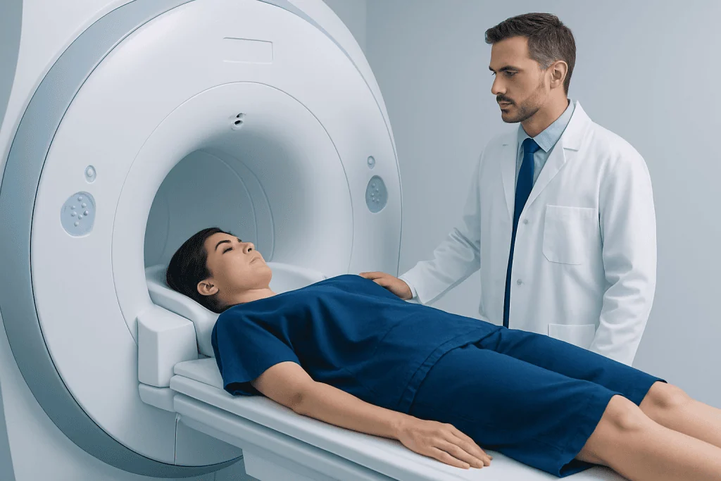 Patient undergoing MRI scan at Acibadem Hospital.
