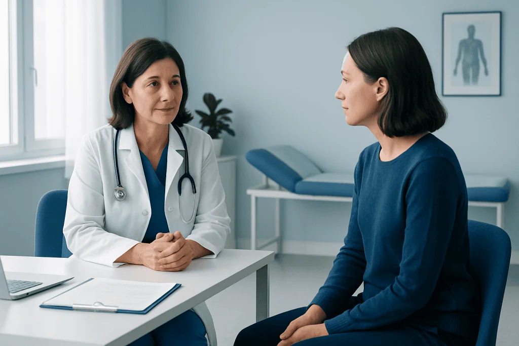 Doctor consulting a patient in a medical office setting.