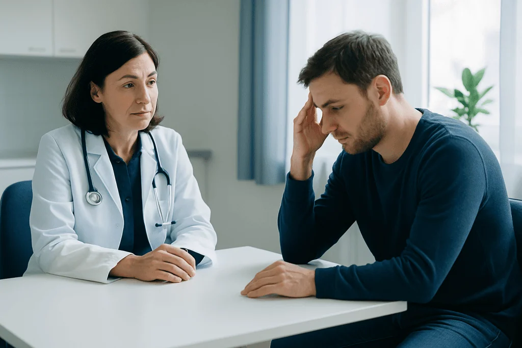 Doctor consulting with a patient about mental health concerns.