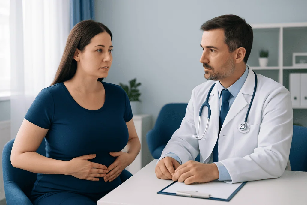 Doctor consulting with a female patient in a medical office.