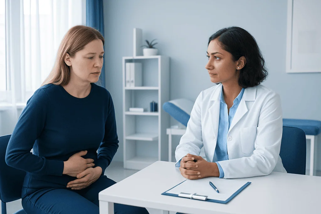 Doctor consulting with a patient in a medical office setting.