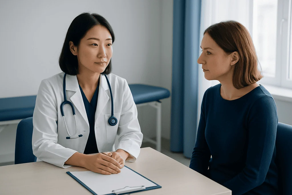 Doctor consulting with a patient in a medical office setting.