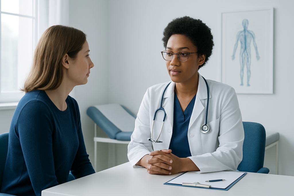 Doctor consulting with a patient in a medical office setting.