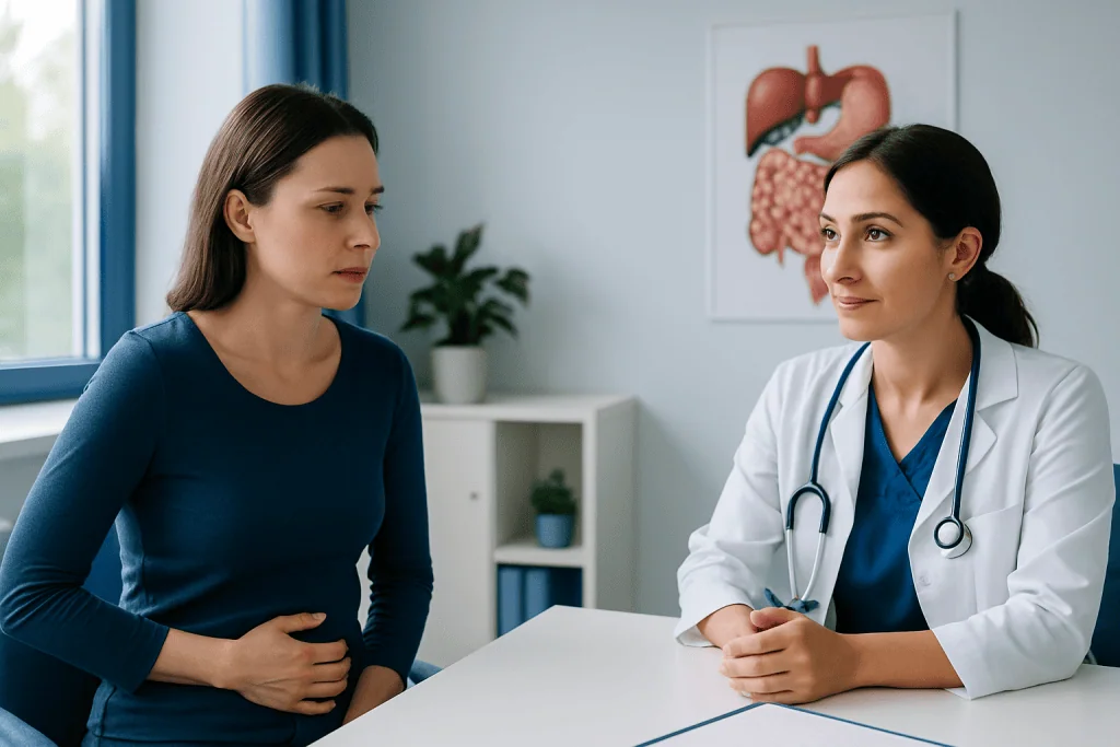Doctor consulting with a patient in a medical office setting.