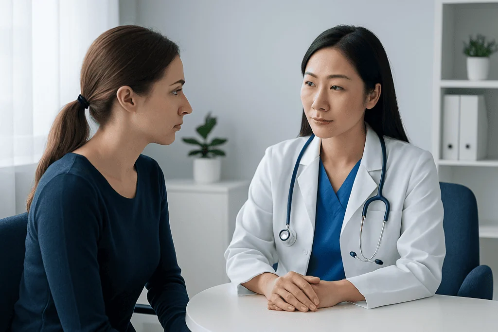 Doctor consulting with a patient in a medical office.