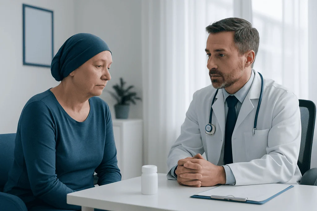 Doctor consulting with a female patient in a medical office.