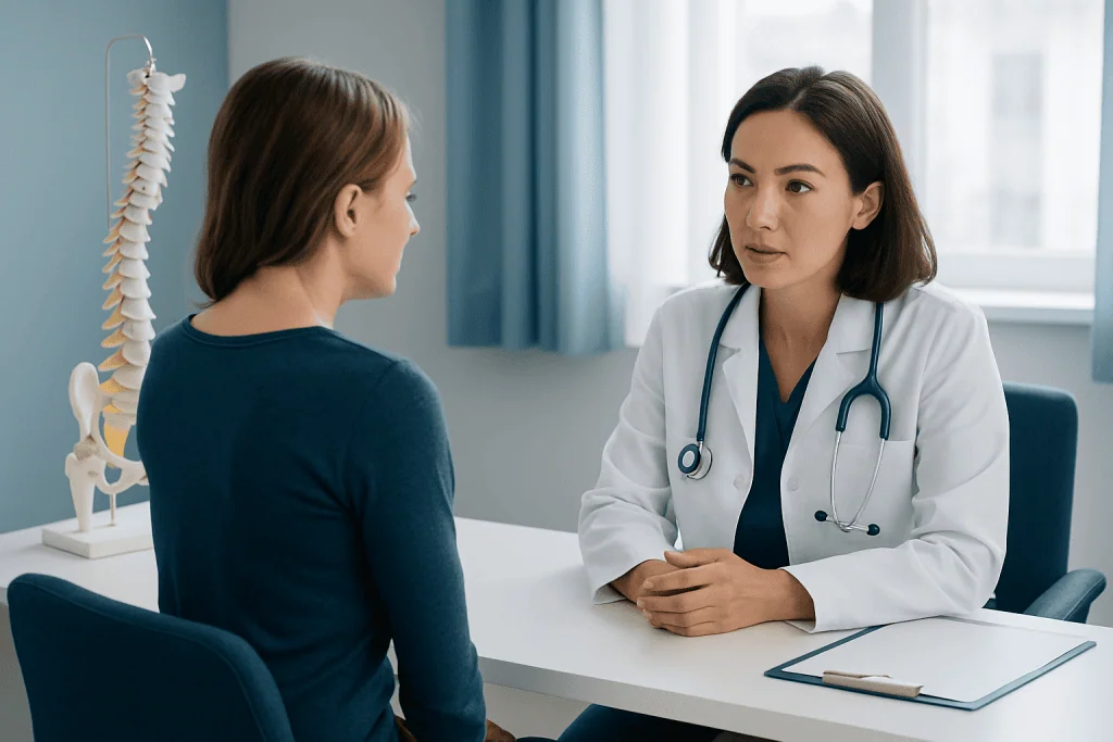 Doctor consulting with patient in a medical office setting.