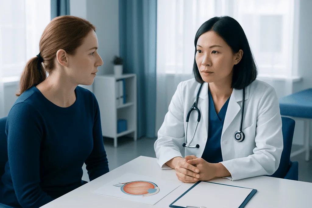 Doctor consulting with a patient about eye health and anemia.
