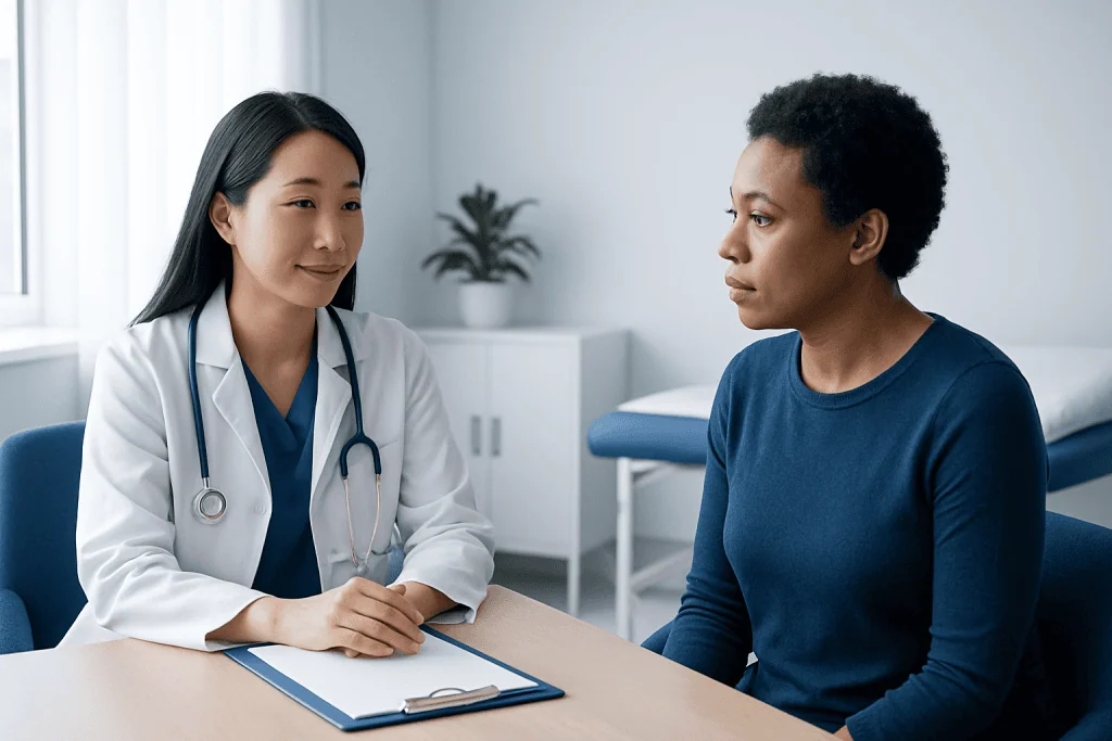 Doctor consulting with a patient in a medical office.