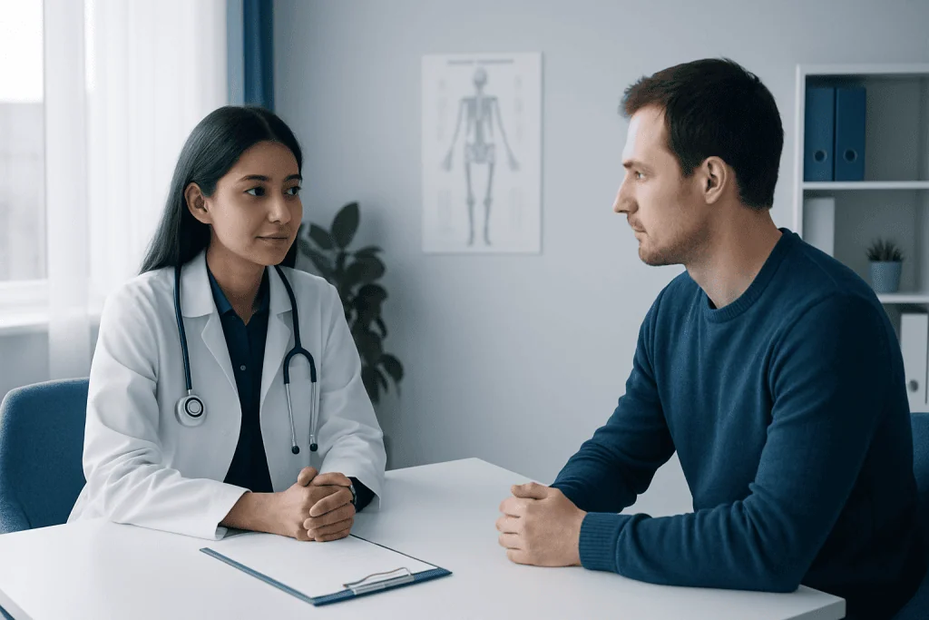 Doctor consulting with a patient in a medical office.