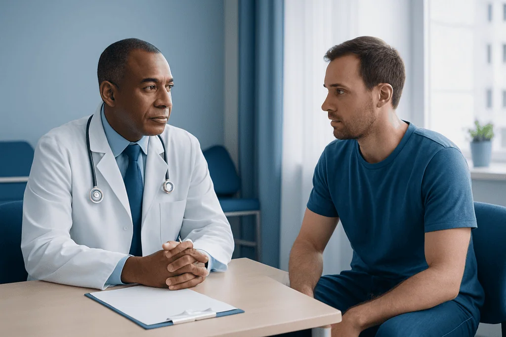 Doctor consulting with a patient in a medical office.