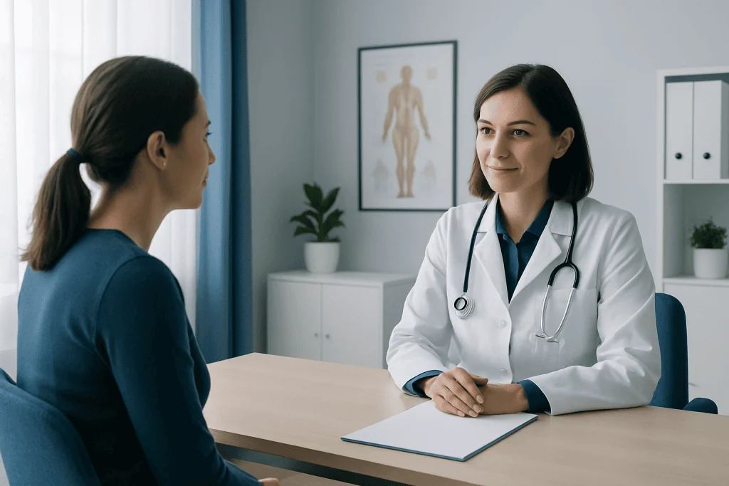 Doctor consulting with a patient in a medical office setting.