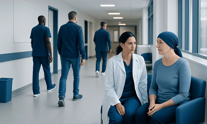 Why No Vitamins During Chemo: How It Works, Results and What to Expect 5 Healthcare professionals and patient in hospital corridor at Acibadem Hospitals Group.