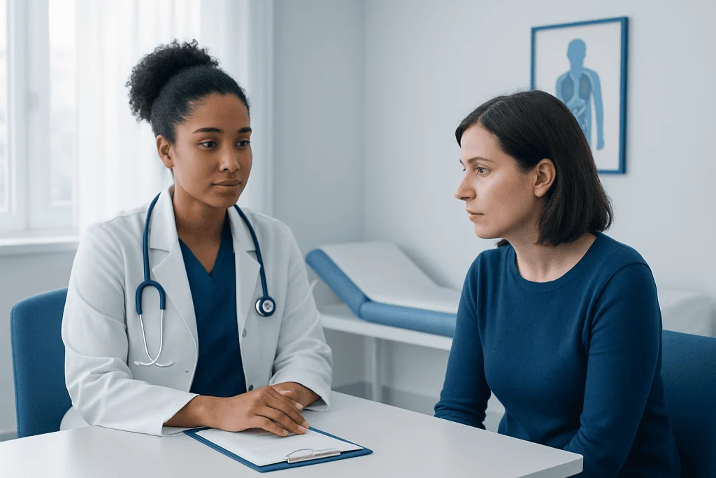 Doctor consulting with a patient in a medical office.