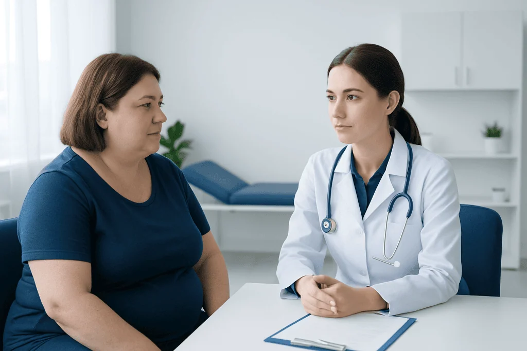 Doctor consulting with a patient in a medical office setting.
