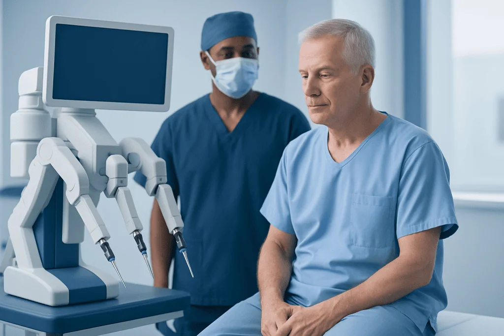 Urologist and patient during prostate surgery consultation at Acibadem Hospital.