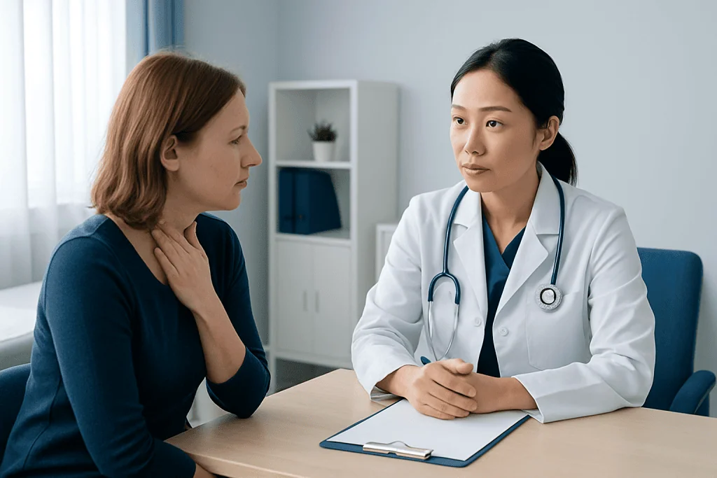 Doctor consulting with a patient in a medical office setting.