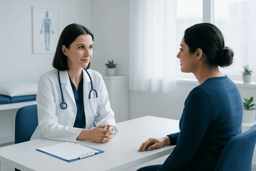 Doctor consulting with a patient in a medical office setting.