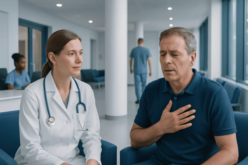 Why Does My Chest Hurt When I Swallow? Causes, Explanations, and Next Steps 1 Patient experiencing chest discomfort during swallowing at Acibadem Hospital.