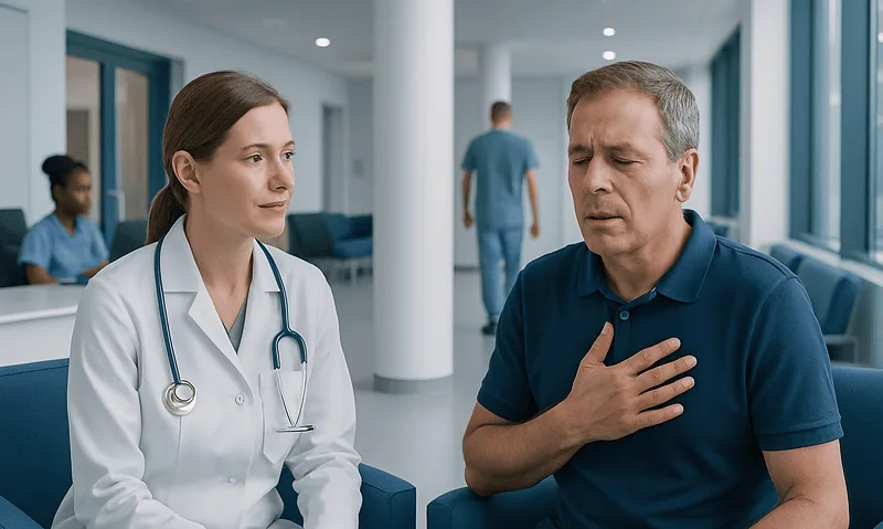 Patient experiencing chest discomfort during swallowing at Acibadem Hospital.