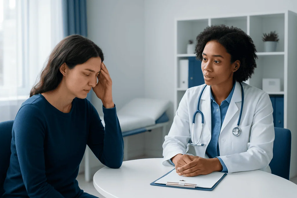 Doctor consulting with a patient in a medical office setting.