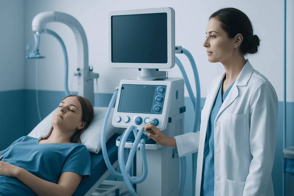 Medical professional monitoring patient during ultrasound examination at Acibadem Hospital.