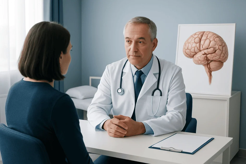 Doctor consulting patient about brain health and stroke risks.