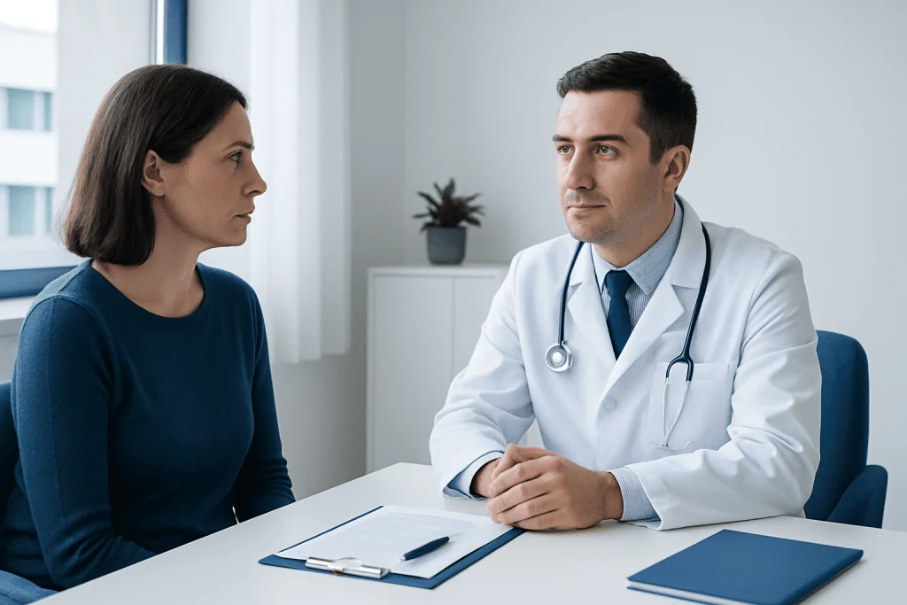 Doctor consulting with a patient in a medical office setting.
