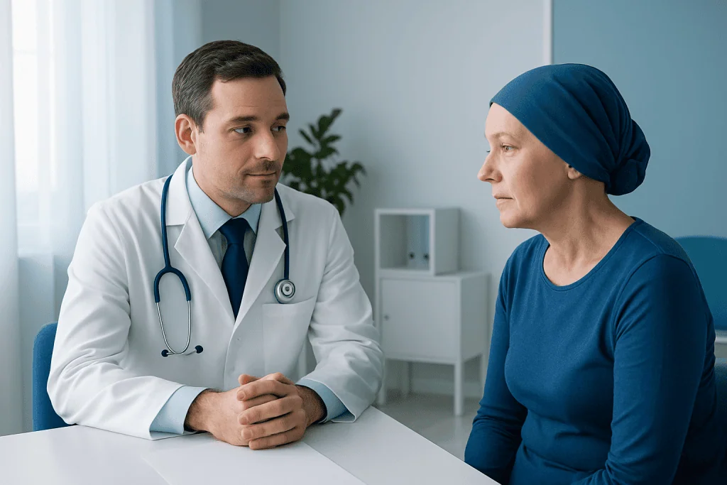 Doctor consulting with a female patient in a medical office.