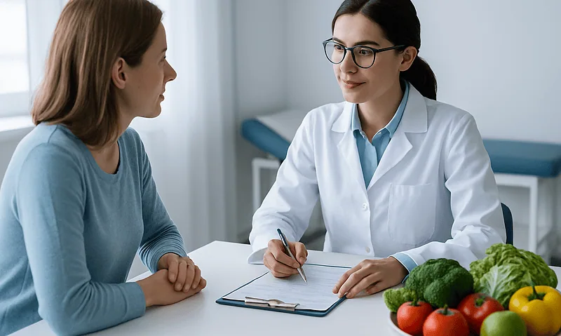 Doctor consulting with a patient about healthy foods for immunity.
