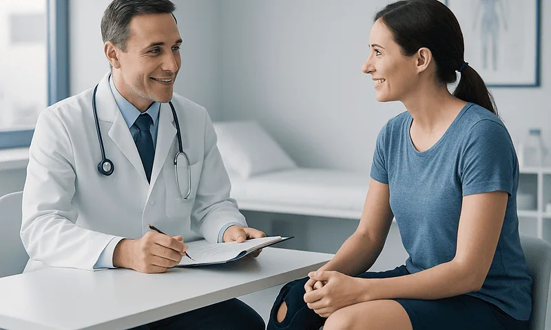 Doctor consulting with a patient in a modern medical office.