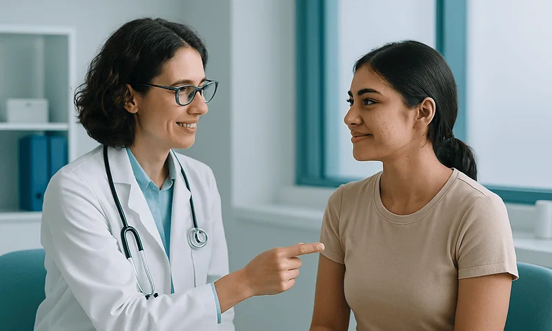 Doctor consulting with a patient in a medical office setting.