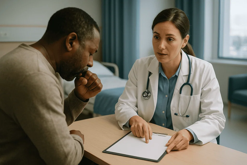 Doctor consulting patient about respiratory symptoms: Acute bronchitis: when to see a doctor and the three-week rule