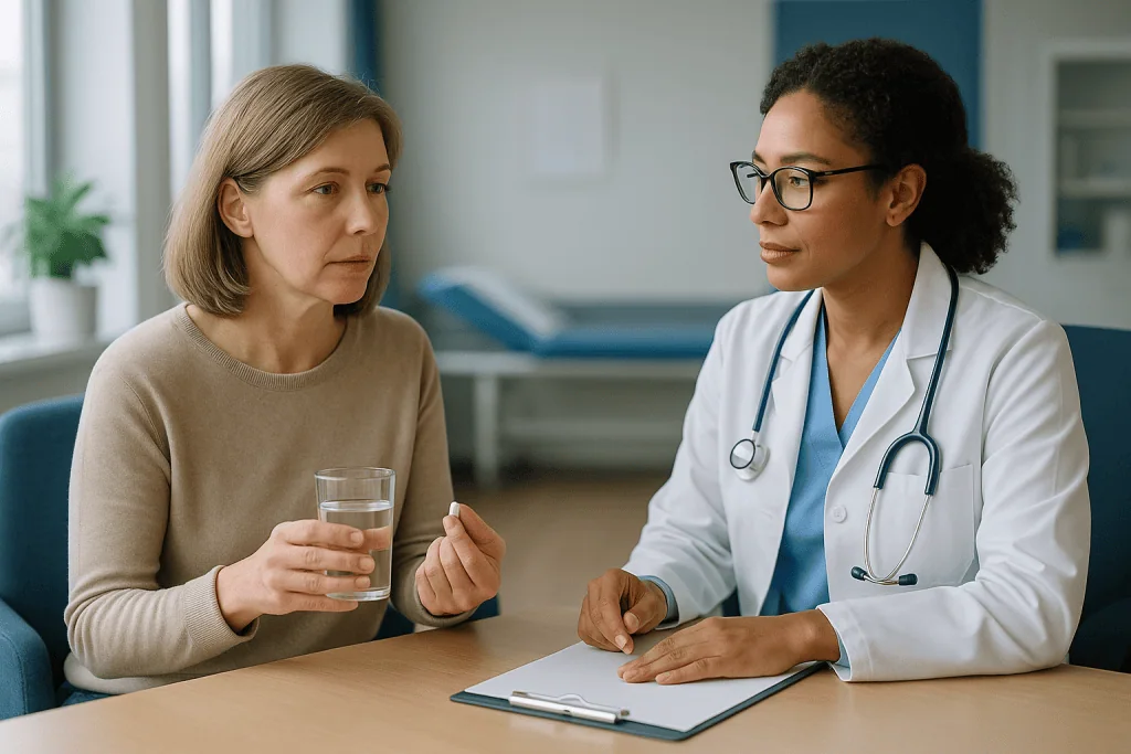 Doctor consulting patient in clinical office setting: Acute vs preventive migraine treatment at a glance
