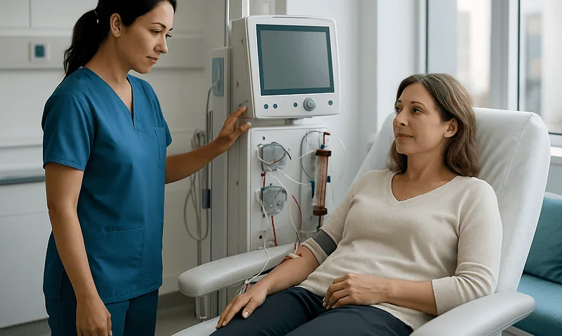 Medical professional monitoring patient with adrenal insufficiency in hospital.