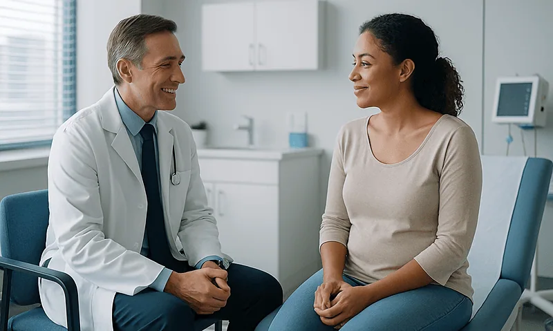 Doctor consulting with a patient in a medical office.