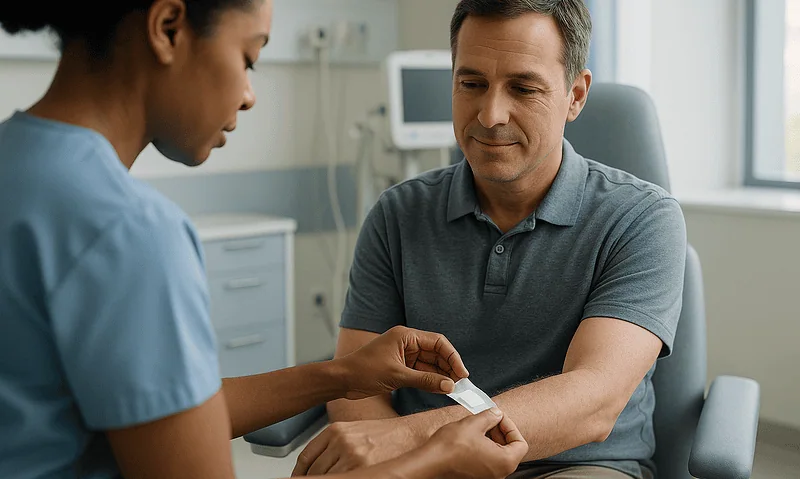 Doctor checking patient's wrist after sedation at Acibadem Hospital.