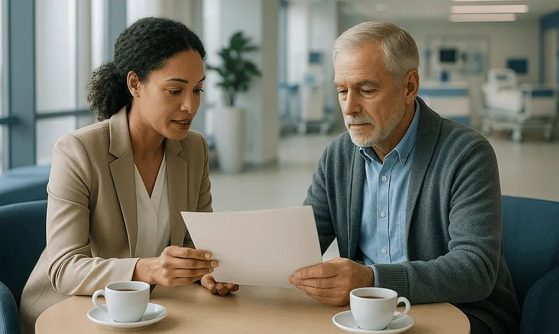 Doctor consulting with a patient in a hospital setting.