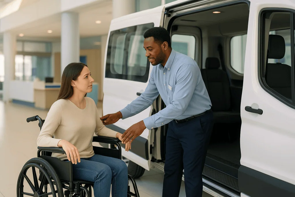 Airport Wheelchair Assistance: How to Book It for a Medical Trip 1 Assistance for wheelchair user at airport with staff helping.