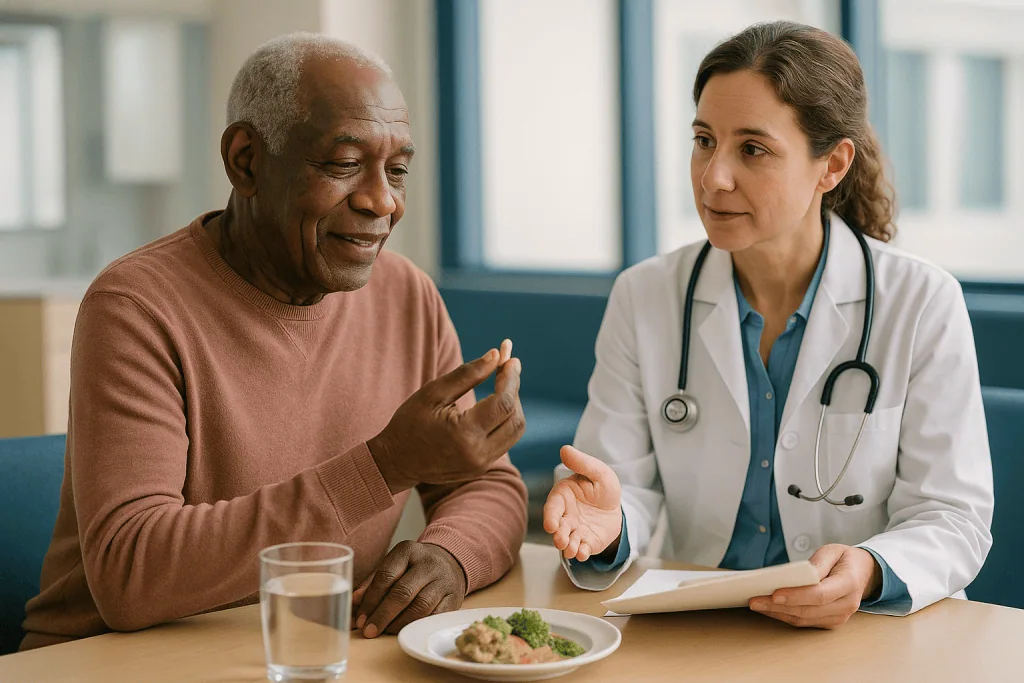 Doctor consulting with elderly patient about diet and health: AL versus ATTR: why the type changes everything about living w