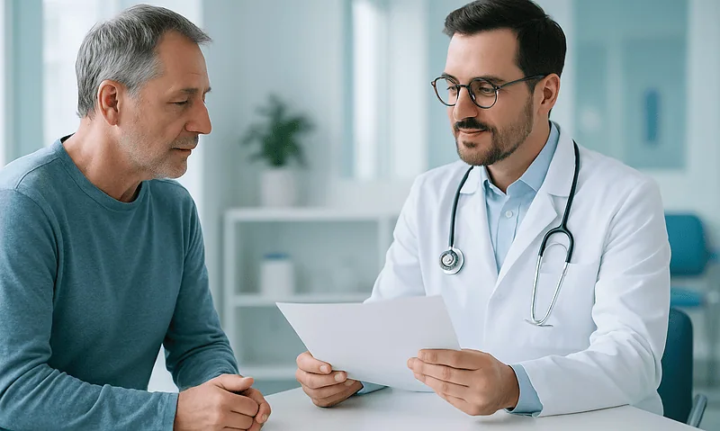 Doctor consulting with a patient in a medical office setting.