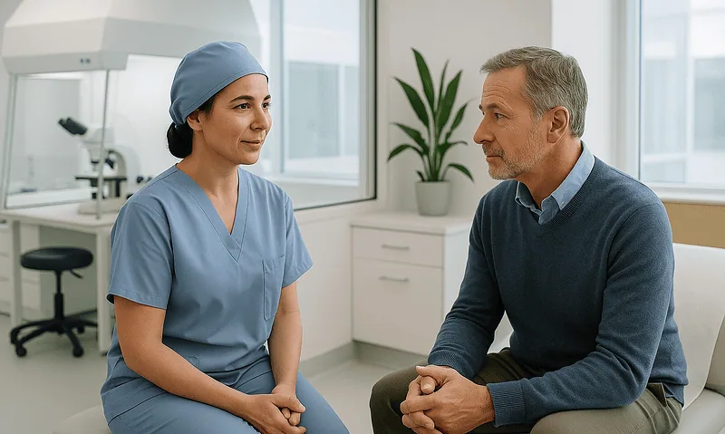 Doctor consulting with a patient in a medical office setting.