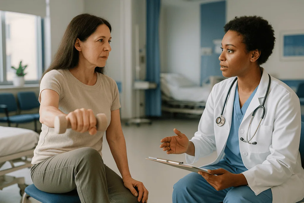 Doctor consulting patient about wrist or arm injury: Androgen insensitivity syndrome bone health: why bones need special att