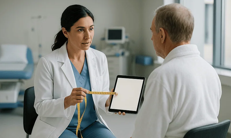Doctor consulting with patient in a hospital room at Acibadem Hospitals Group.